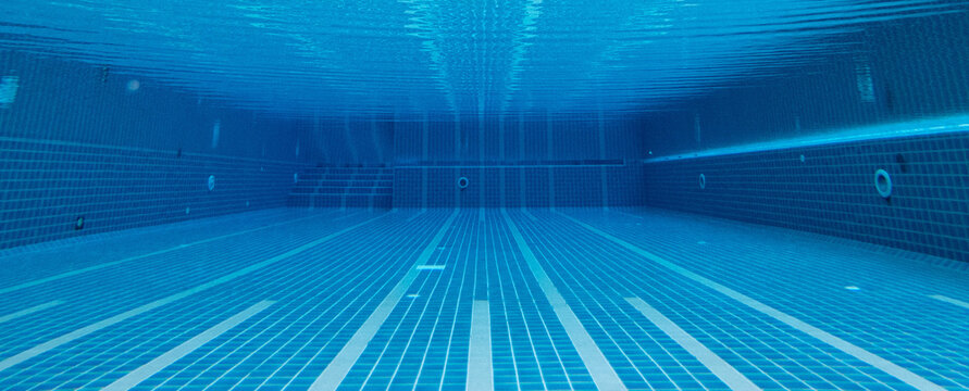 underwater photo of the swimming pool Blue swimming pool for activities, exercise and health care with swimming sports.