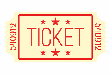 Ticket icon vector illustration in the flat style. Retro ticket stub isolated on a background. - obrazy, fototapety, plakaty