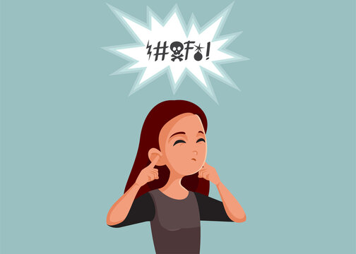 Angry Teen Girl Protecting Her Ears from Bad Language Vector Cartoon Illustration