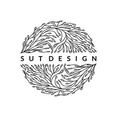 circle logo floral botanical vines line art style