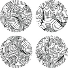 Set of abstract design. Circle dynamic waves and lines. Hand drawn simple shapes.

