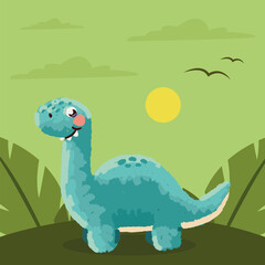 cute dinosaur and tropical leaf