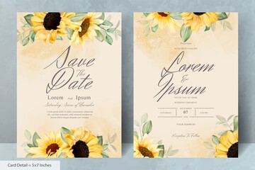 Hand Drawn Wedding Invitation Card Set with Watercolor Sunflower