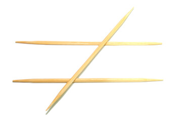 Set Three toothpicks to not equal. Mathematics symbol on white Background.