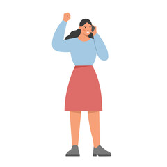 Business woman talking on the mobile phone. Concept of happiness, victory or lucky. Happy confident woman. Flat vector illustration on white background.