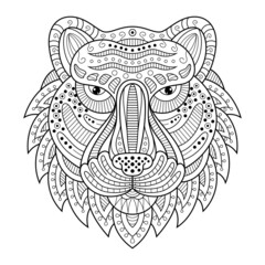 Hand drawn of tiger head in zentangle style