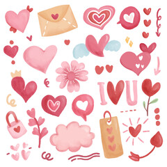 Love Watercolor Doodle drawing symbol logo cartoon element set