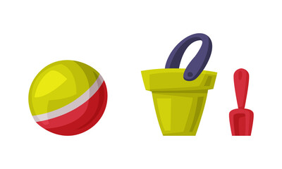 Pail and Spade as Colorful Kids Toy Vector Set