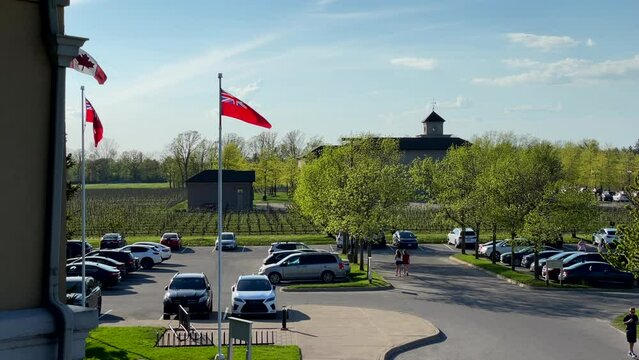 Ontario Flag waving in wind at Peller Estates Winery And Restaurant, Canada