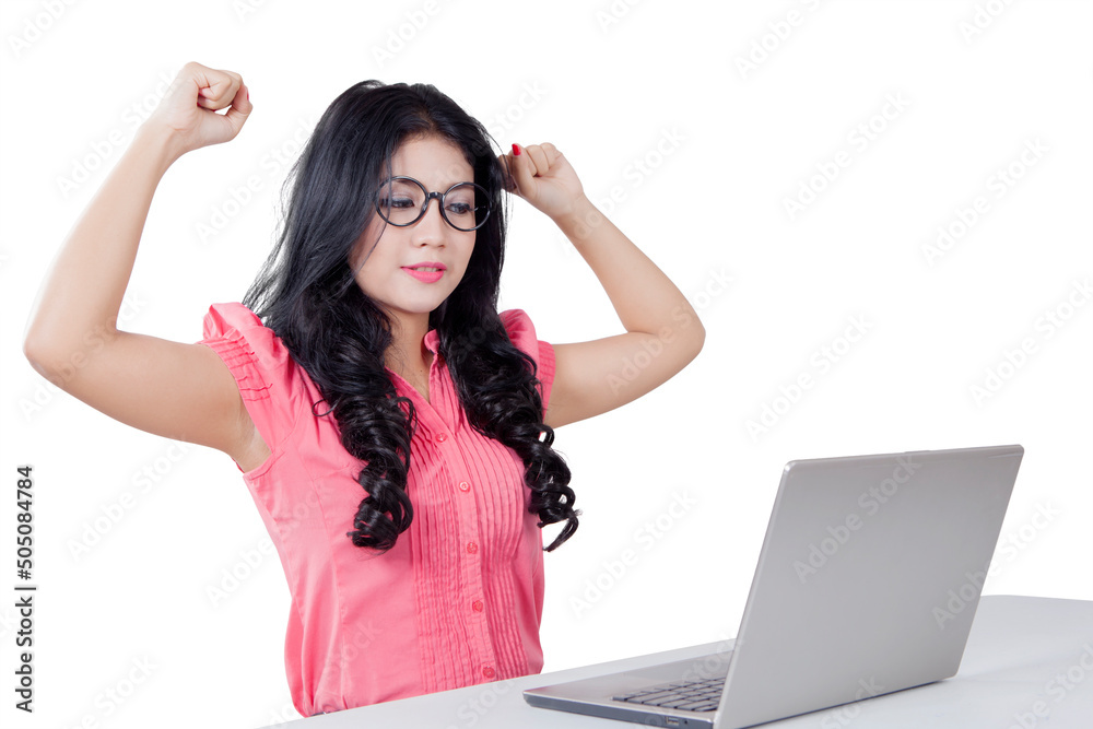 Canvas Prints Businesswoman celebrating her success on studio