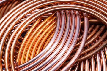New copper twisted pipes of the same diameter.