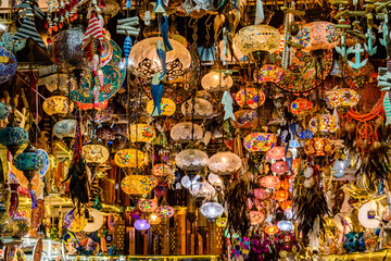 Traditional turkish chandeliers for sale at the bazaar