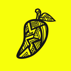 Mango minimalist logo. Simple fruit vector design. Isolated with soft background.
