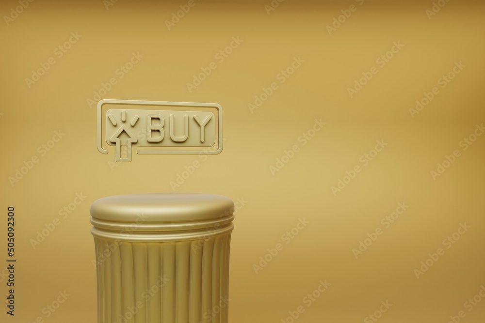 Aufkleber Beautiful abstract illustrations Golden Buy Button symbol icons on a golden column and wonderful background. 3d rendering illustration. Background pattern for design. Online Shopping