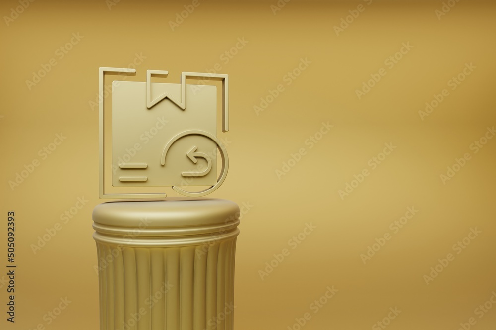Poster Beautiful abstract illustrations Golden Delivery Returns symbol icons on a golden column and wonderful background. 3d rendering illustration. Background pattern for design. Online Shopping