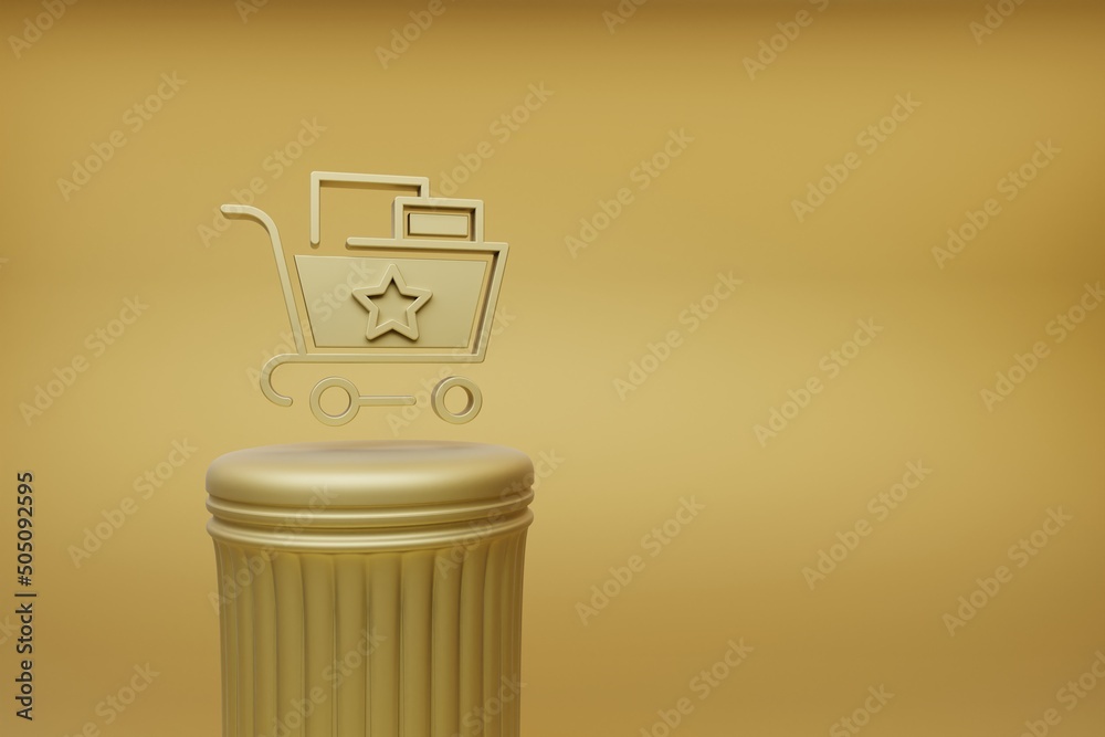 Aufkleber Beautiful abstract illustrations Golden Shopping Cart And Star symbol icons on a golden column and wonderful background. 3d rendering illustration. Background pattern for design. Online Shopping