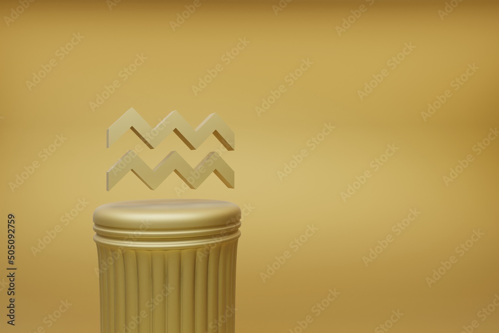 Poster beautiful abstract illustrations golden zodiac sign aquarius symbol icons on a golden column and won