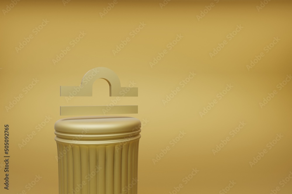 Aufkleber Beautiful abstract illustrations Golden zodiac Libra symbol icons on a golden column and wonderful background. 3d rendering illustration. Background pattern for design.