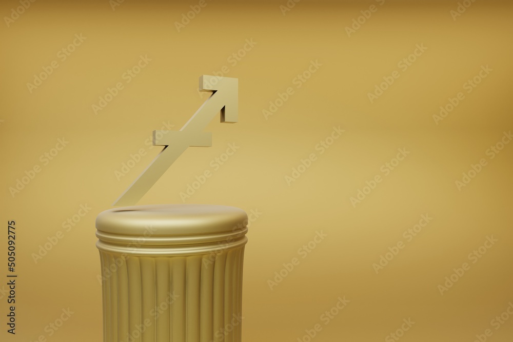 Poster Beautiful abstract illustrations Golden zodiac Sagittarius symbol icons on a golden column and wonderful background. 3d rendering illustration. Background pattern for design.
