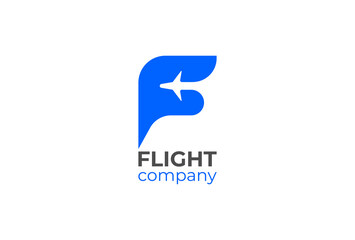 Initial F Flight logo, letter F with plane and wing combination, usable for aviation business and company logos