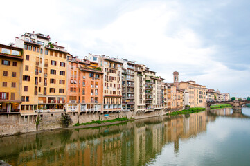 Fototapeta na wymiar Florence skyline with Ponte Santa Trinita StTrinity bridge over Arno river in Italy
