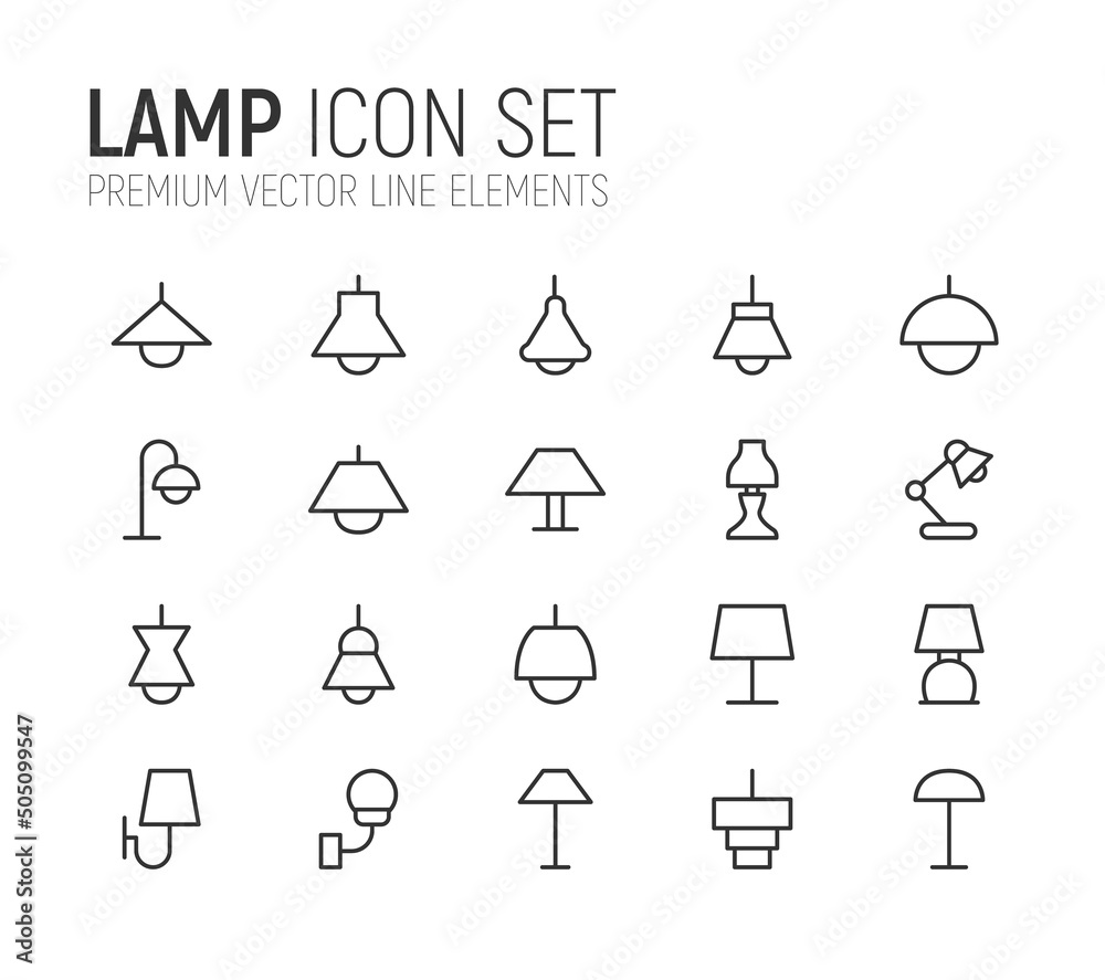 Canvas Prints simple line set of lamp icons.