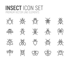 Simple line set of insect icons.