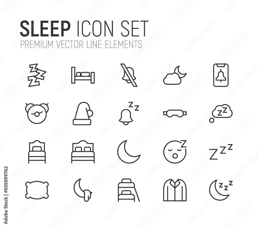 Poster simple line set of sleep icons.