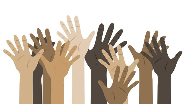 hand up video. animation of the movement of hands of different skin colors