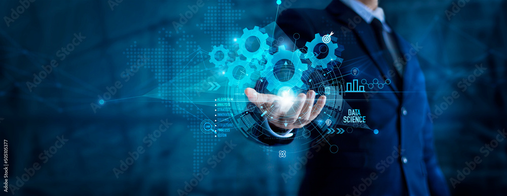 Leinwandbilder Data science analytics and development of programming algorithm process for digital marketing and social network, AI, science, innovation and technology of future global business.