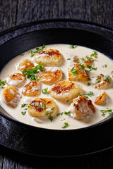 scallops with white wine cream sauce, top view