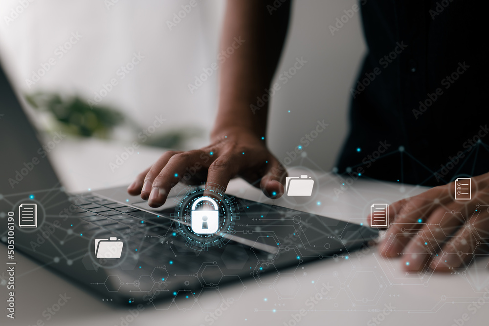 Leinwandbilder Document management system (DMS). Online documentation database and digital file storage with data encryption. Files can be accessed by logging onto the cloud computing system network.