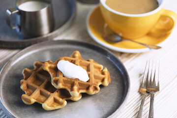 morning - breakfast with Belgian waffles