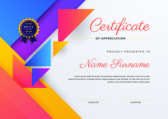 Modern abstract with colorful element certificate design template. Can be used for business card, diploma, invitation, award, achievement, degree, medal, sport event, and appreciation