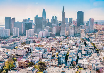Beautiful aerial view from the Coit Tower to downtown San Francisco, magnificent skyscrapers of the...