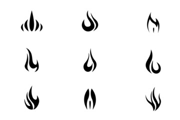 set of fire logo templates design black white