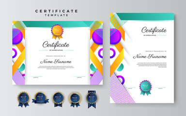 Set of realistic element abstract colorful certificate design template