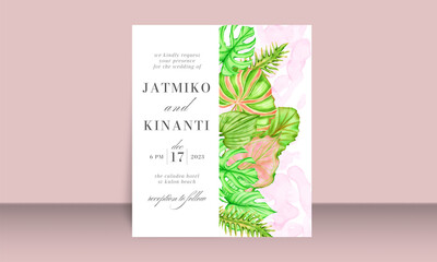 Exotic tropical floral wedding marriage invitation card template