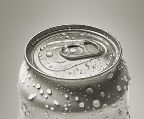 Wet surface of a metal can with a cold drink close-up