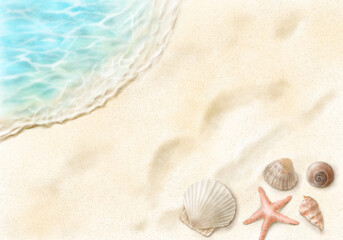 A hand-drawing illustration of vacation, travel, summer and sea concept