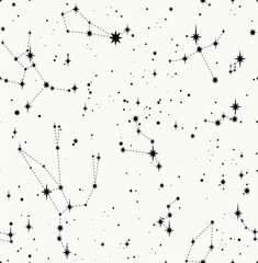 star constellation black white seamless line vector pattern