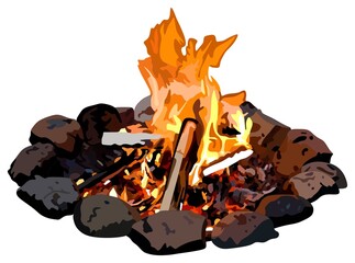 Campfire template cartoon vector drawing fire flames illustration object isolated background embers spark ash charcoal burning firewood camping flat design art concept outdoor activity wood bonfire 
