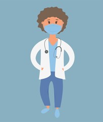 Fototapeta premium depicts a medical worker, a doctor in a gown, uniform, with a stethoscope. vector