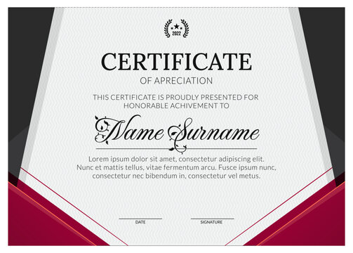 Luxury certificate of appreciation template with purple and black color, multipurpose certificate border. For appreciation, business and educational needs.
