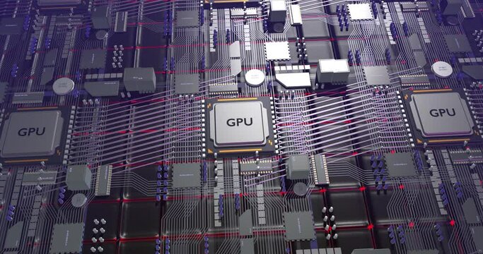 GPU Chip Computing 3D Data. Artificial Intelligence Neural Networking. Computer And Technology Related 4K 3D CG Animation.