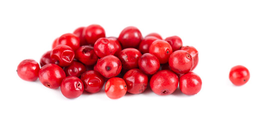 Pink peppercorns isolated on white background. Dry red pepper grain. Organic spice.