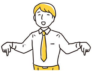 下を指さすビジネスマン