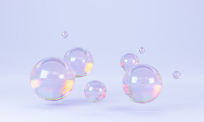 Beautiful glass bubbles composition. 3d rendering.