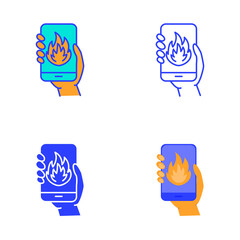 Smartphone with fire icon set