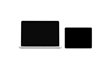 Set of laptop and tablet computer mockup isolated on white background. 3d rendering.